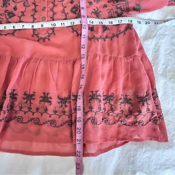 FREE PEOPLE Pennies Sequel Semi-Sheer Rust Embroidered Boho Peasant Blouse XS - Picture 10 of 11